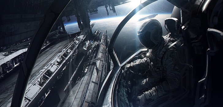 Andree Wallin, space, spaceship, astronaut, futuristic, artwork, HD wallpaper