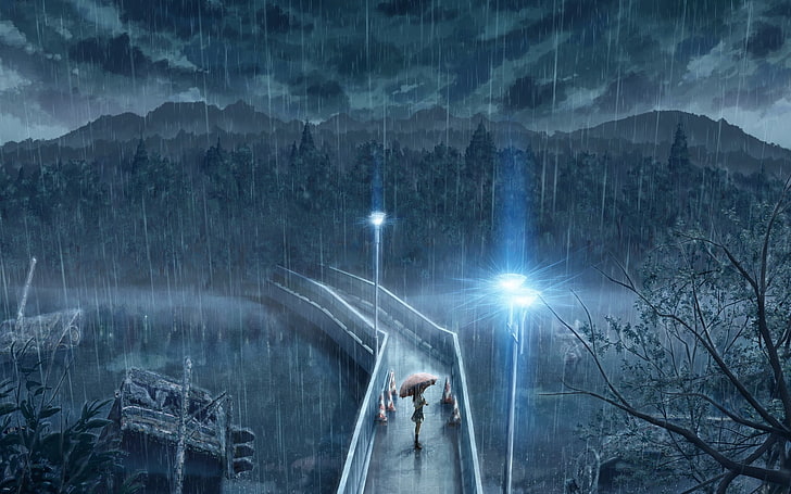 HD wallpaper: rainy day wallpaper, anime, anime girls, illuminated, nature  | Wallpaper Flare