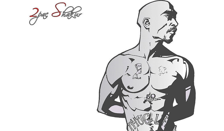 Tupak Shakur clip art, Figure, Music, White, Style, Body, Tattoo