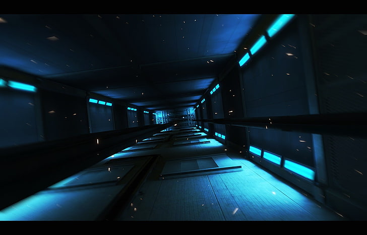 blue and black hallway, photo of building interior, screen shot
