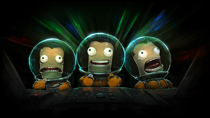 three astronauts illustration, Kerbal Space Program, video games, HD wallpaper