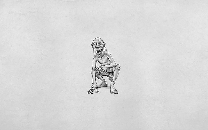 The Lord of the Rings Gollum sketch, minimalism, white background, HD wallpaper