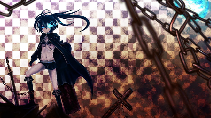 Black Rock Shooter, Kuroi Mato, anime girls, chains, sword, HD wallpaper