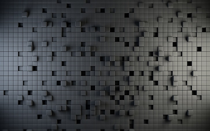 gray tile block lot, cube, digital art, abstract, 3D, geometry, HD wallpaper