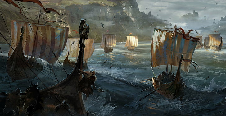 Video Game, For Honor, Drawing, Ship, Viking, water, nature, HD wallpaper