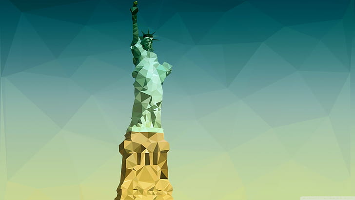 digital art, low poly, artwork, Statue of Liberty, minimalism, HD wallpaper