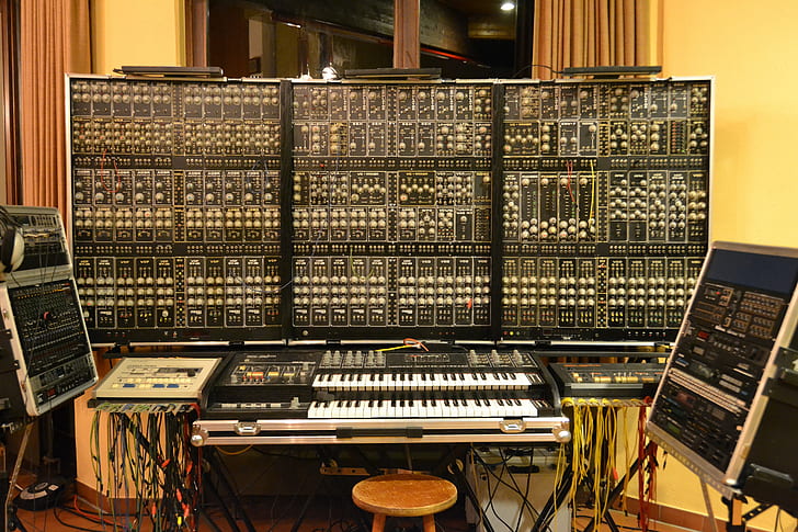synthesizer, music, technology, recording studio, sound mixer, HD wallpaper