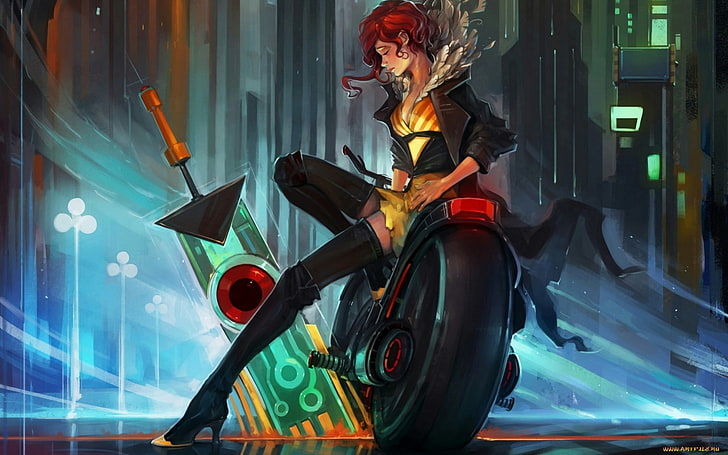 red haired woman illustration, Transistor, Supergiant Games, video games