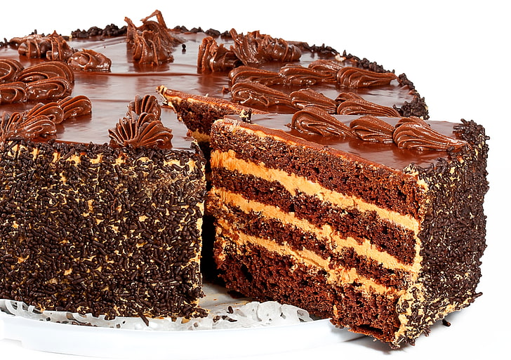chocolate cake, cream, dessert, food, sweet Food, gourmet, brown, HD wallpaper