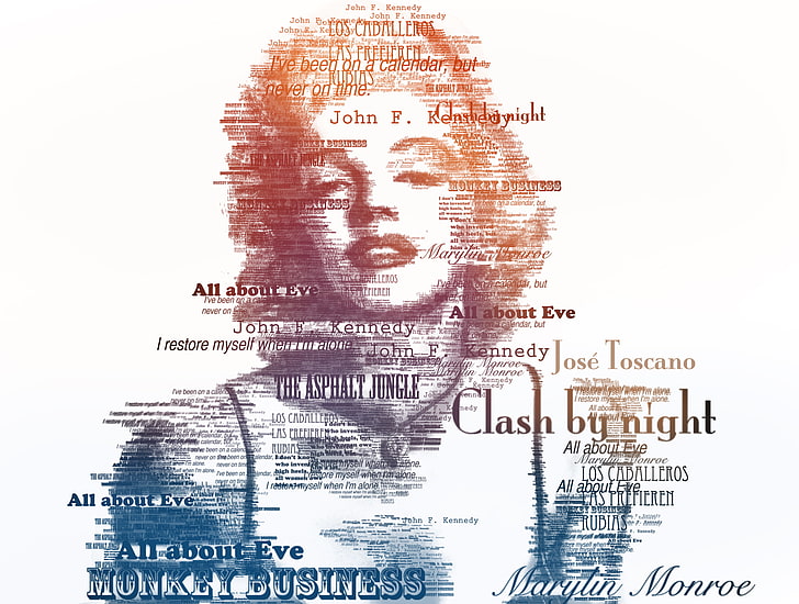 Marilyn Monroe illustration, text, actress, singer, typography, HD wallpaper