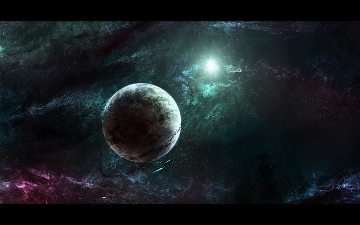 moon illustration, space, planet, nebula, stars, digital art