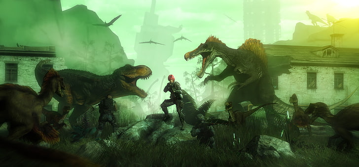 two dinosaurs game application screenshot, weapon, Tyrannosaurus rex