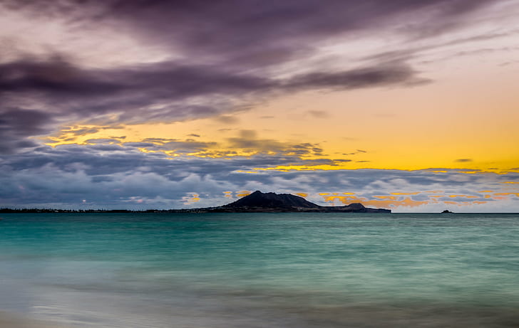 clear watered beach during sunset, kailua beach, kailua beach, HD wallpaper