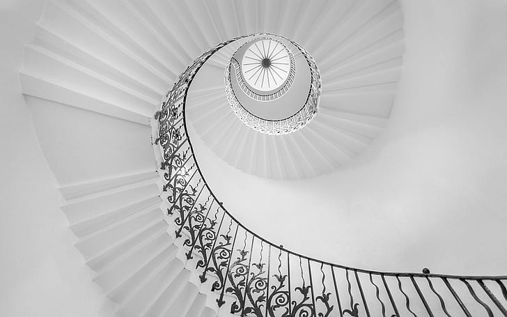 Spiral Staircase Stairs BW HD, black and white spiral stairs, HD wallpaper