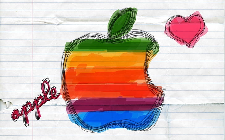 Colourful Apple logo, background, logo apple