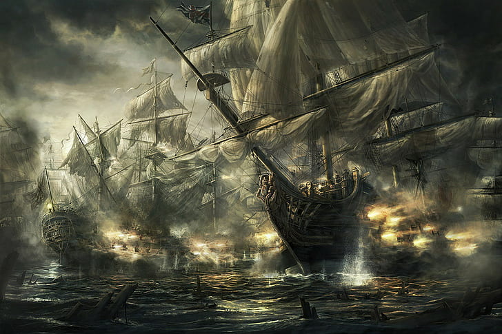 sea, ship, war, artwork, Empire: Total War, HD wallpaper