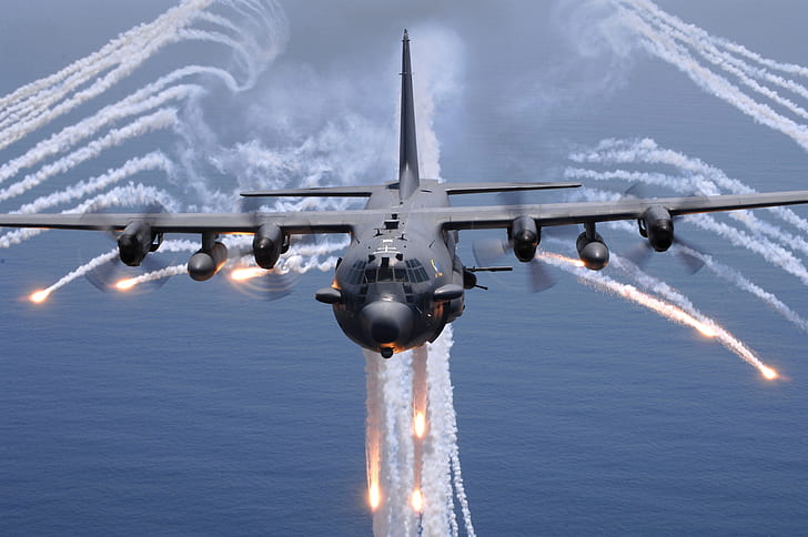 military ac130 spookyspectre planes flares Aircraft Military HD Art