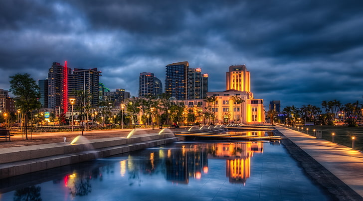 Downtown San Diego, United States, California, City, Dark, Buildings, HD wallpaper