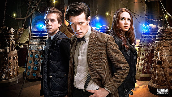 BBC America poster, Doctor Who, Matt Smith, Karen Gillan, Daleks, HD wallpaper