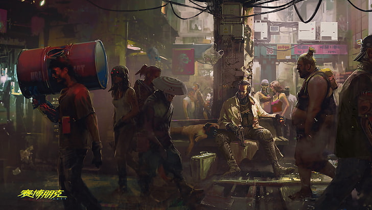 people walking on street animation screenshot, cyberpunk, Cyberpunk 2077, HD wallpaper
