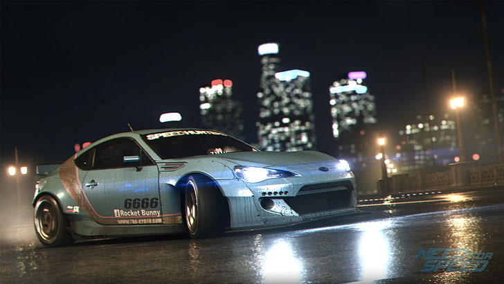 silver sports car, Need for Speed, 2015, video games, Rocket Bunny