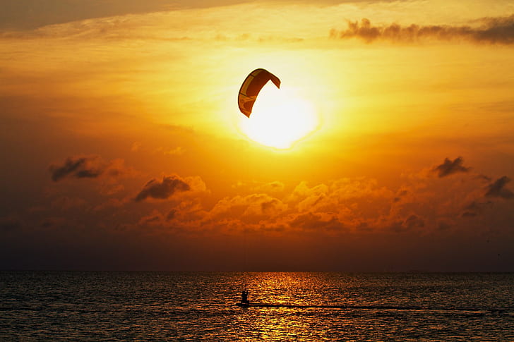 surfer on body of water, Wind, Fire, All You Need, beach, kite boarding, HD wallpaper