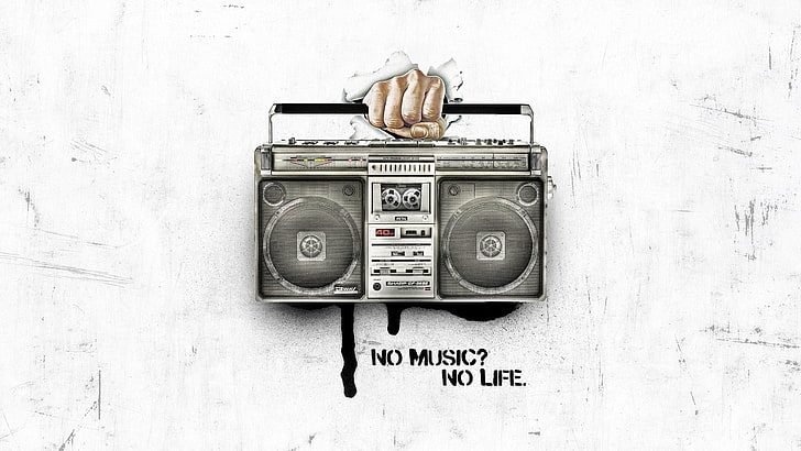 gray boombox, music, hands, life, white, artwork, tape recorder