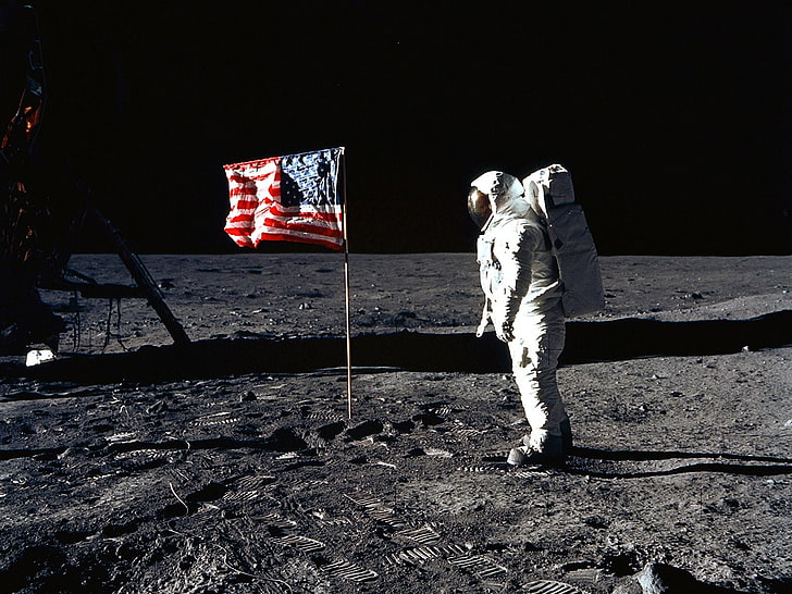 neil armstrong, night, full length, flag, astronaut, unrecognizable person