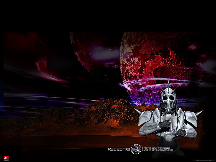 artwork, planet, robot, Radeon, red, digital composite, occupation, HD wallpaper