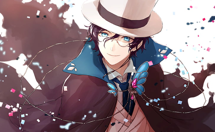 edogawa ranpo, bungou to alchemist, smiling, hat, blue eyes, HD wallpaper