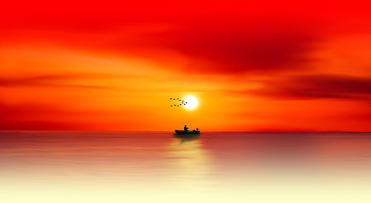 Hd Wallpaper Silhouette Of Boat Dawn Sea Angler Fishing Sunset Nautical Vessel Wallpaper Flare