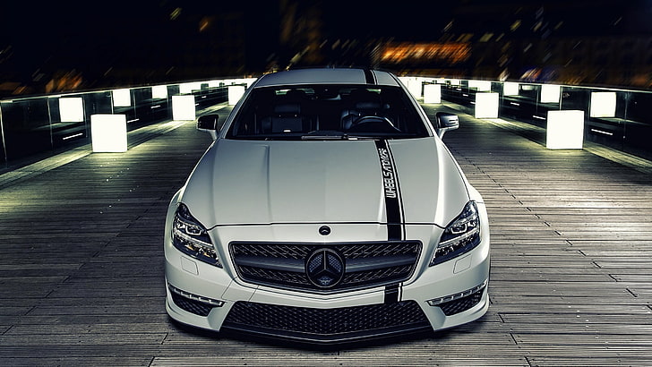 white Mercedes-Benz car, white cars, vehicle, mode of transportation, HD wallpaper