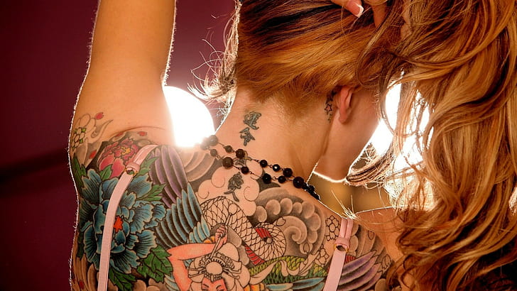 Tattoo, Women, Back, Blonde, back floral tatto, HD wallpaper