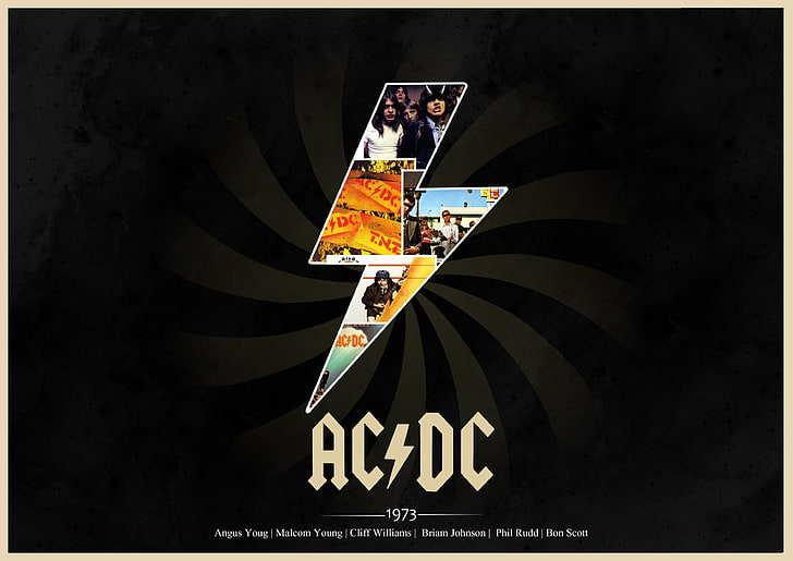 AC/DC logo, Rock, classic, 1973, album covers, illustration, backgrounds, HD wallpaper