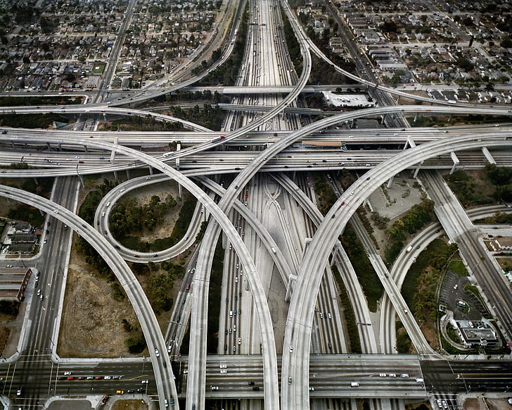 gray concrete road, machine, bridge, the way, city, the city, HD wallpaper