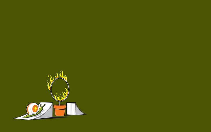 snail going trough ring of fire illustration, minimalism, copy space, HD wallpaper
