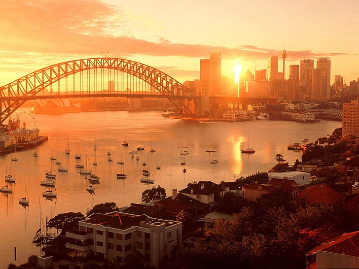 gray bridge, architecture, city, Sydney Harbour Bridge, Australia, HD wallpaper