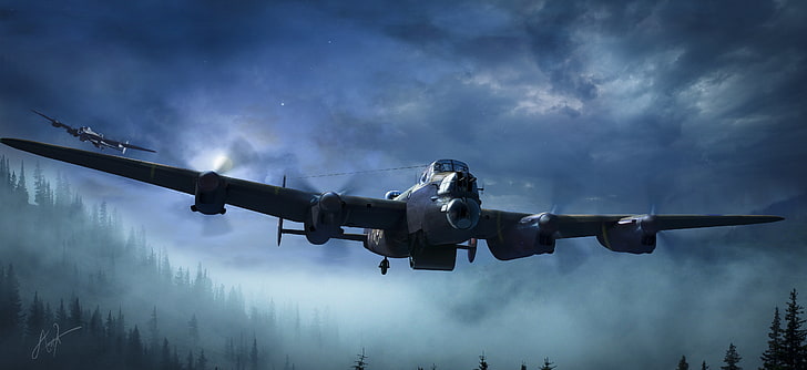 the sky, night, figure, art, bombers, aircraft, plaque, the bombing, HD wallpaper