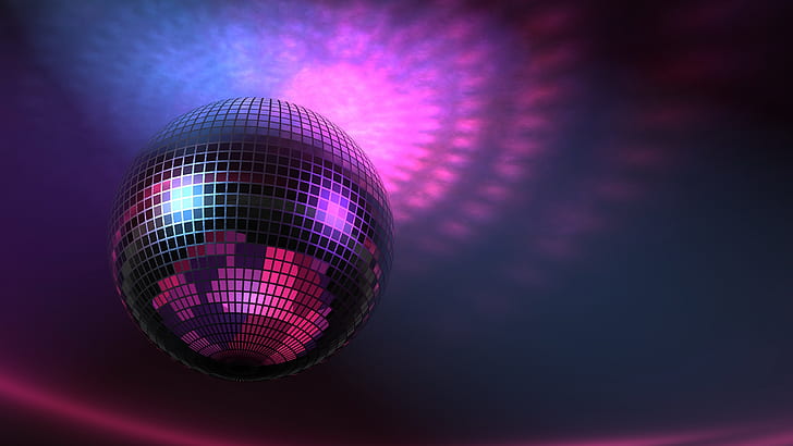 Music lights, Disco Ball, purple, 3D pictures, HD wallpaper
