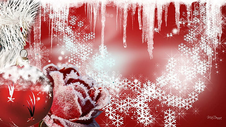 Cold Christmas Red, firefox persona, ball, frost, flower, feliz navidad