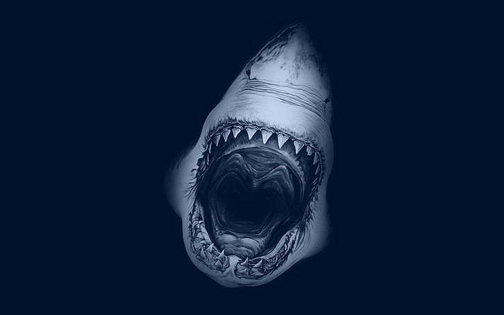 teeth, open mouth, shark, fangs, close-up, indoors, black background