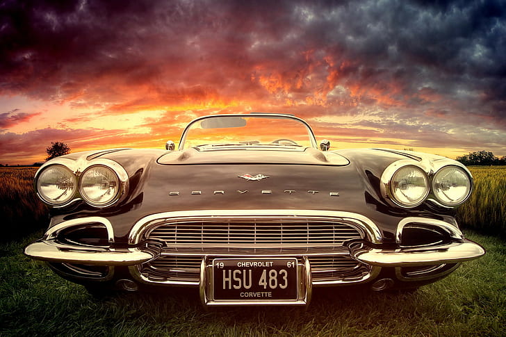 Chevrolet Classic chrome, car, chrevrolet, Corvette, a sunset