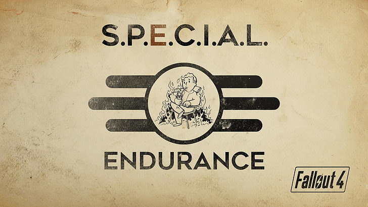 Fallout 4 Special Endurance logo, text, communication, sign, close-up