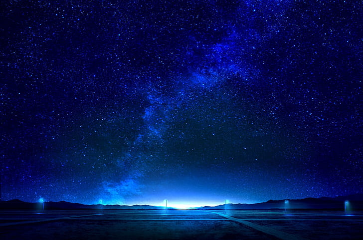 HD wallpaper: anime sky, stars, milky way, horizon, mountains | Wallpaper  Flare
