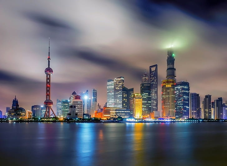 Shangai City, China, the city of Shanghai, Night, home, lights, HD wallpaper