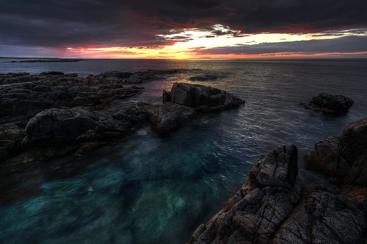 sea coast ireland donegal, water, sky, sunset, rock, beauty in nature, HD wallpaper