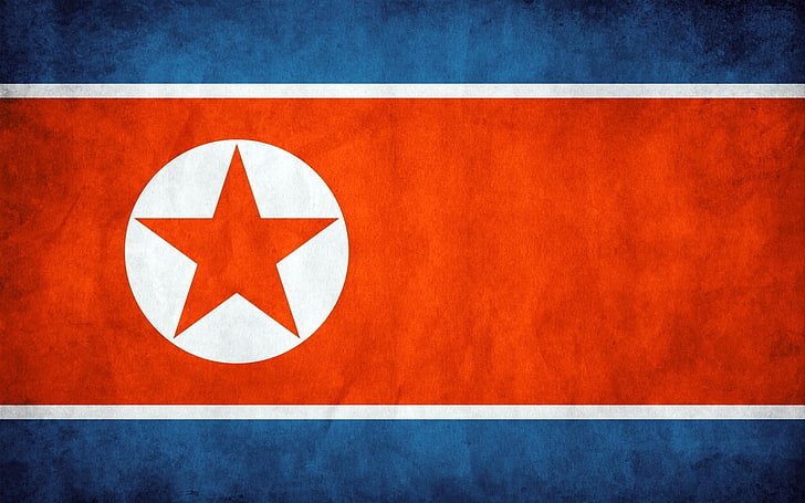 blue, red, and white star graphic flag, north korea, background, HD wallpaper