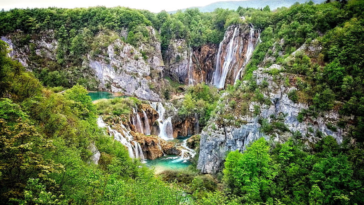 scrubs, croatia, waterfall, plitvice lakes national park, nature reserve