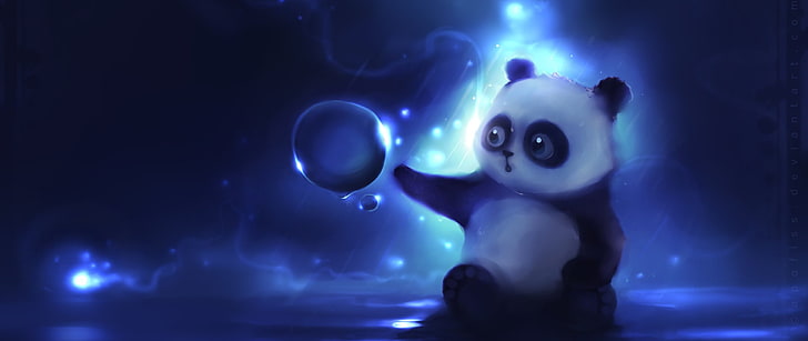 ultra-wide, panda, blue, night, animal themes, one person, futuristic
