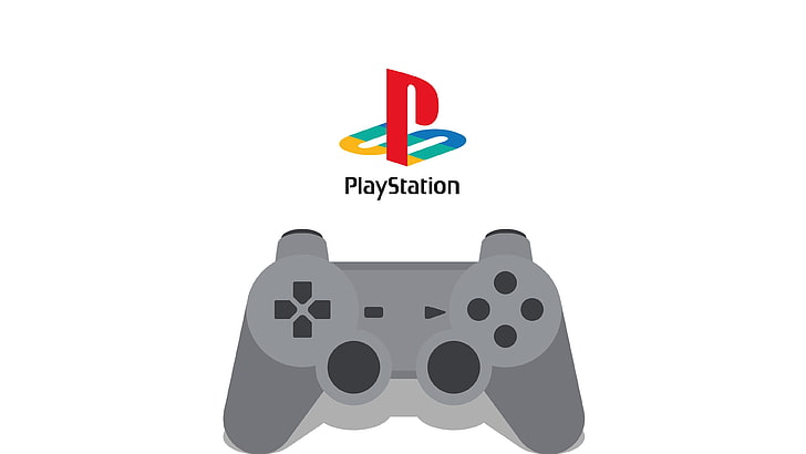 Sony PlayStation logo, video games, minimalism, controllers, simple background